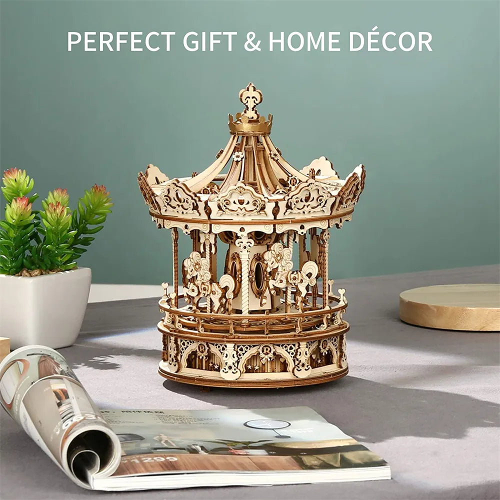Romantic Carousel β 3D Wooden Puzzle & Rotating Music Box