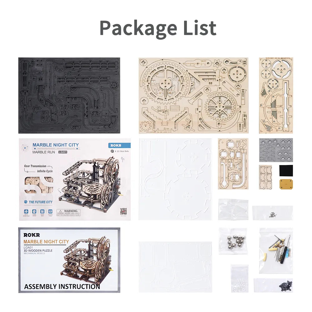 Marble Night City β 3D Wooden Puzzle with Waterwheel Mechanism