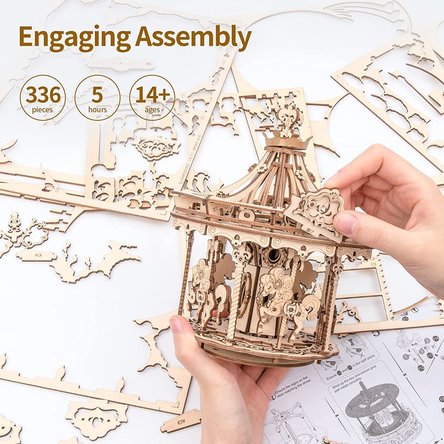 Romantic Carousel β 3D Wooden Puzzle & Rotating Music Box