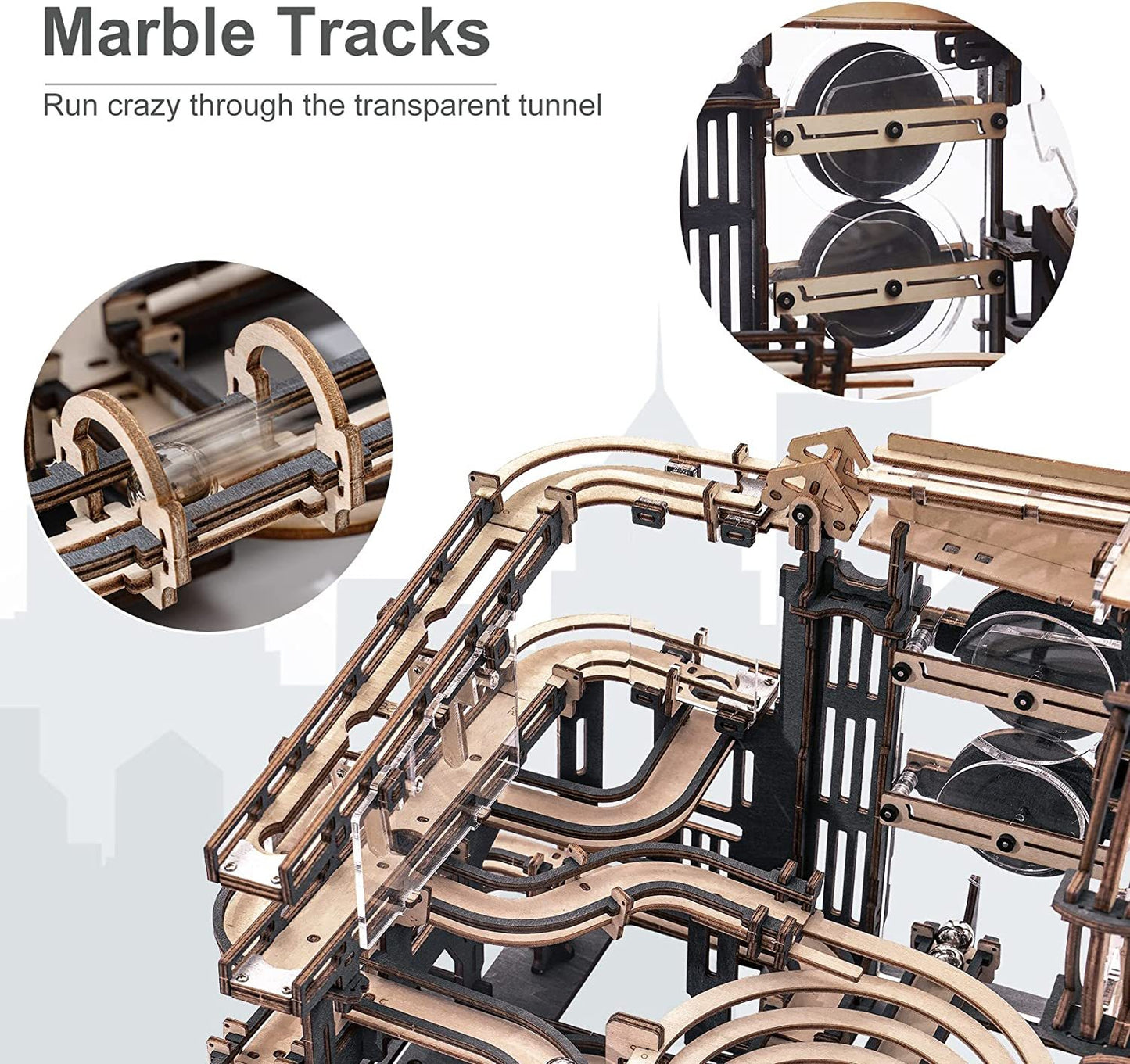 Marble Night City β 3D Wooden Puzzle with Waterwheel Mechanism