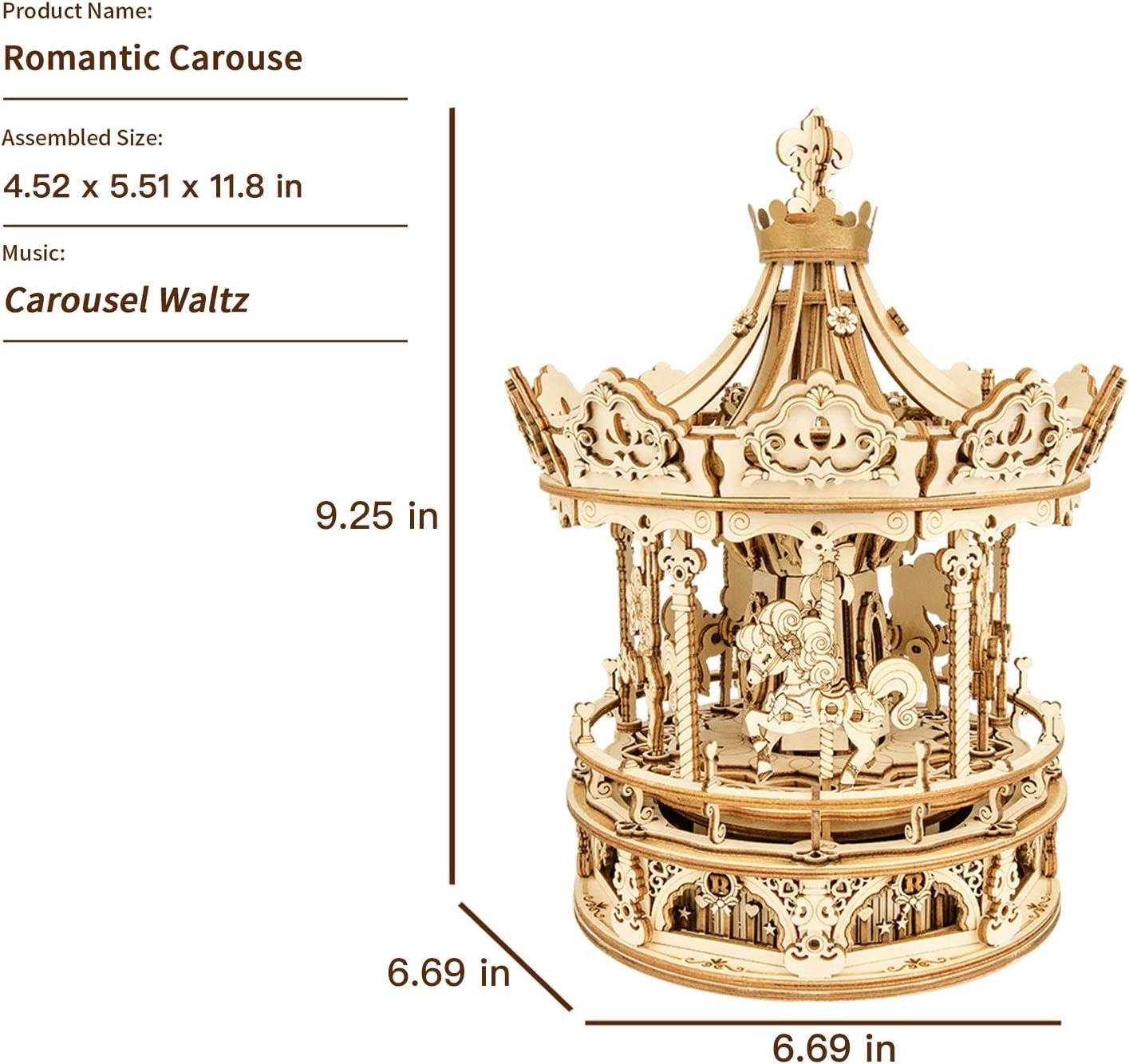Romantic Carousel β 3D Wooden Puzzle & Rotating Music Box