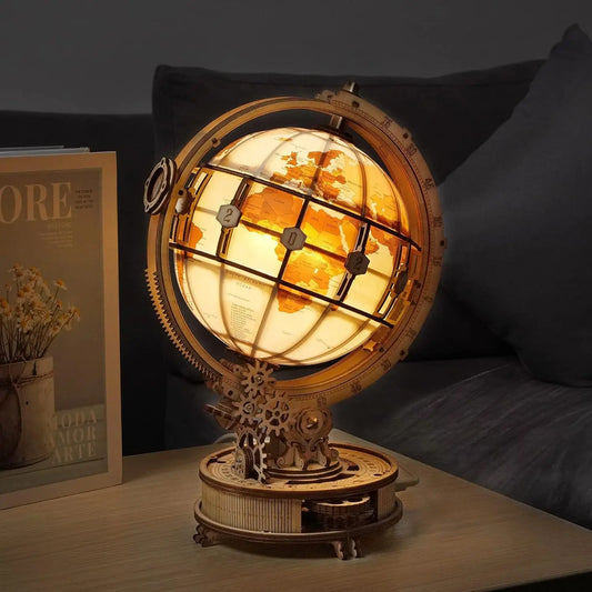 Luminous Globe – 3D Wooden Puzzle & Rotating LED World Model