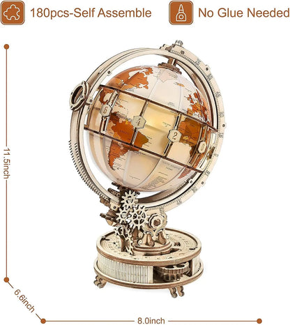 Luminous Globe – 3D Wooden Puzzle & Rotating LED World Model