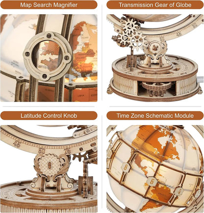Luminous Globe – 3D Wooden Puzzle & Rotating LED World Model