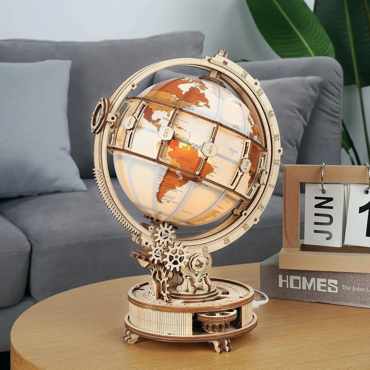 Luminous Globe – 3D Wooden Puzzle & Rotating LED World Model