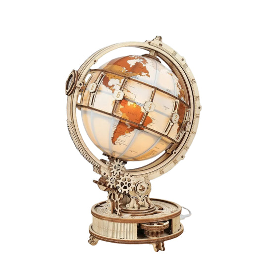 Luminous Globe – 3D Wooden Puzzle & Rotating LED World Model