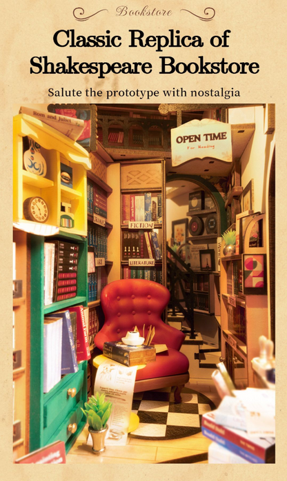 Vintage Bookstore Book Nook – DIY Wooden Miniature Kit
