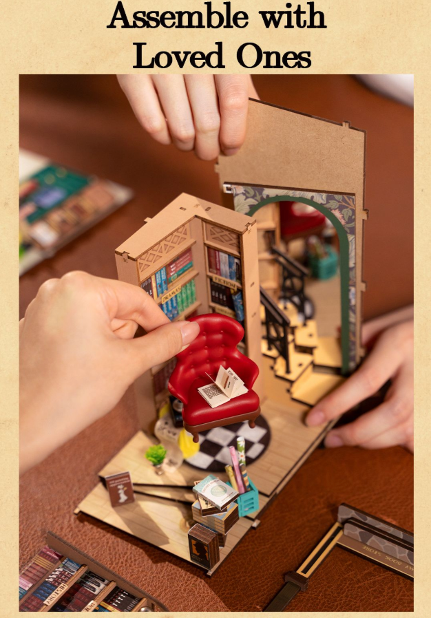 Vintage Bookstore Book Nook – DIY Wooden Miniature Kit