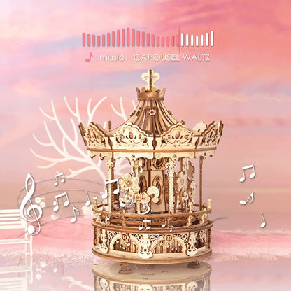 Romantic Carousel – 3D Wooden Puzzle & Rotating Music Box